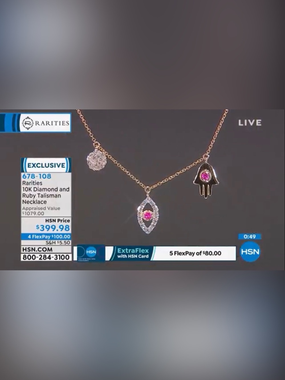 HSN Rarities Carol Brodie 10k Ruby Diamond Talisman Necklace Evil Eye Hamsa Moon